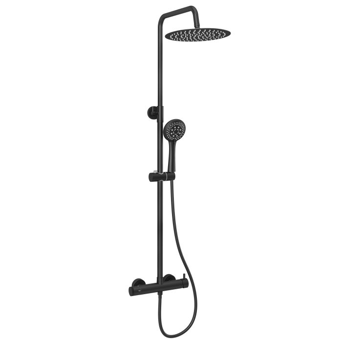 Barra de ducha monomando redonda ajustable hasta 120CM negro mate - Serie Jabalón