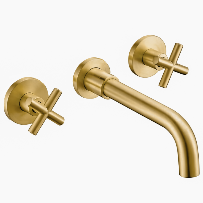 Grifo de lavabo empotrado redondo bimando oro mate con protección PVD - Serie Nalon