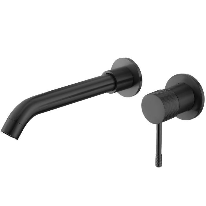 Grifo lavabo empotrado redondo monomando negro mate acabado maneta luxury con caño de 21cm - Serie Ofin