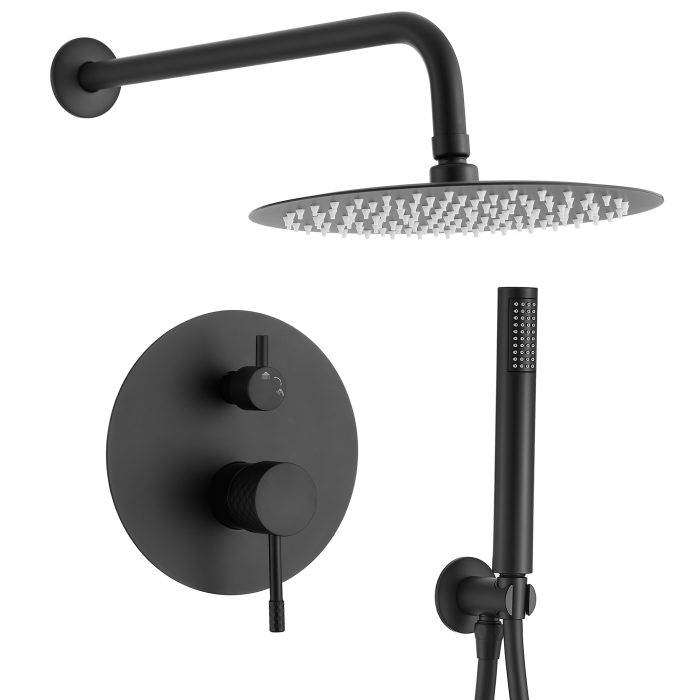 Ducha empotrada monomando redonda acabado maneta luxury negro mate a pared - Serie Ofin