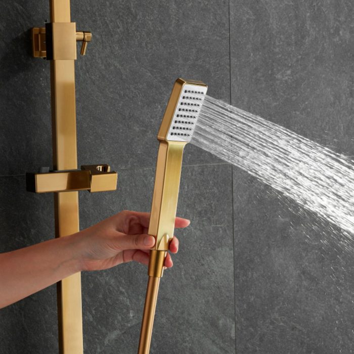 Barra de ducha monomando cuadrada ajustable hasta 120CM dorado cepillado - Serie Segura - Image 4