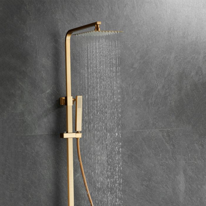 Barra de ducha termostática cuadrada ajustable hasta 120CM dorado cepillado - Serie Segura – Image 3