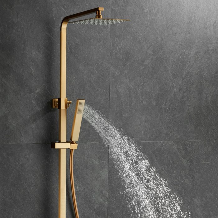 Barra de ducha termostática cuadrada ajustable hasta 120CM dorado cepillado - Serie Segura – Image 4