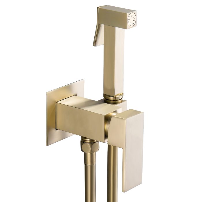 Grifo para bidet empotrado cuadrado dorado cepillado – Serie Tajo