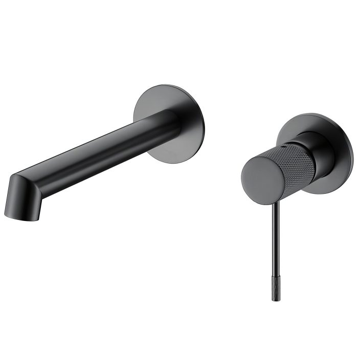 Grifo lavabo empotrado redondo monomando negro mate con maneta luxury y caño de 21cm - Serie Torina