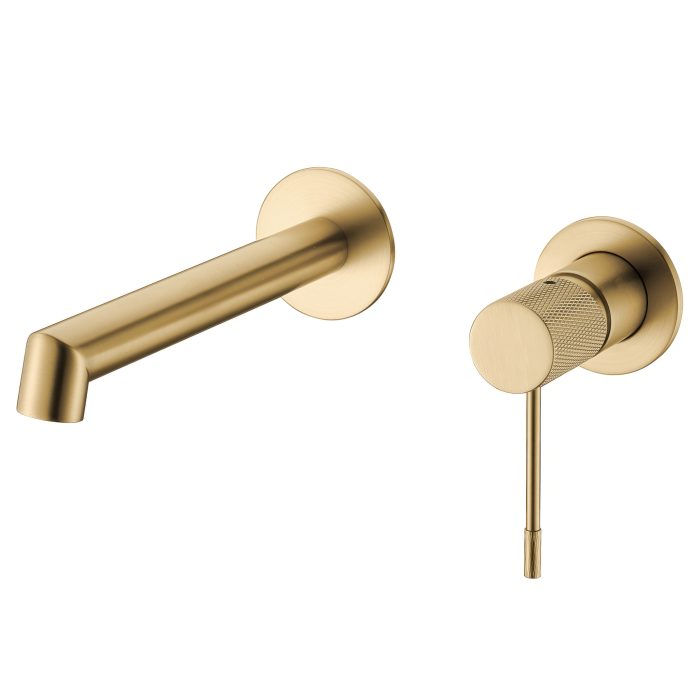 Grifo lavabo empotrado redondo monomando oro mate con protección PVD con maneta luxury y caño de 21cm - Serie Torina