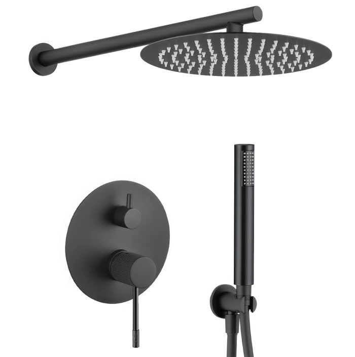 Ducha empotrada monomando pared redonda acabado maneta luxury negro mate - Serie Torina