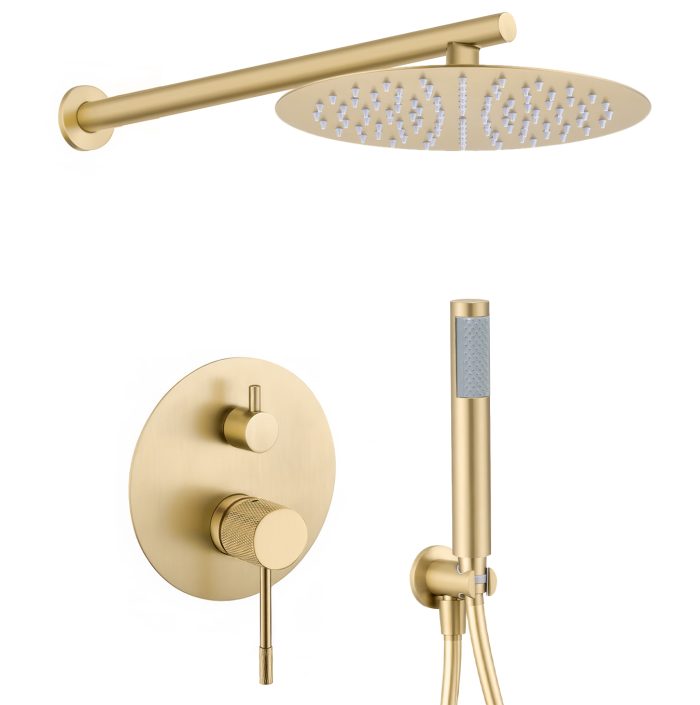 Ducha empotrada monomando redonda acabado maneta luxury oro mate con protección PVD  a pared - Serie Torina
