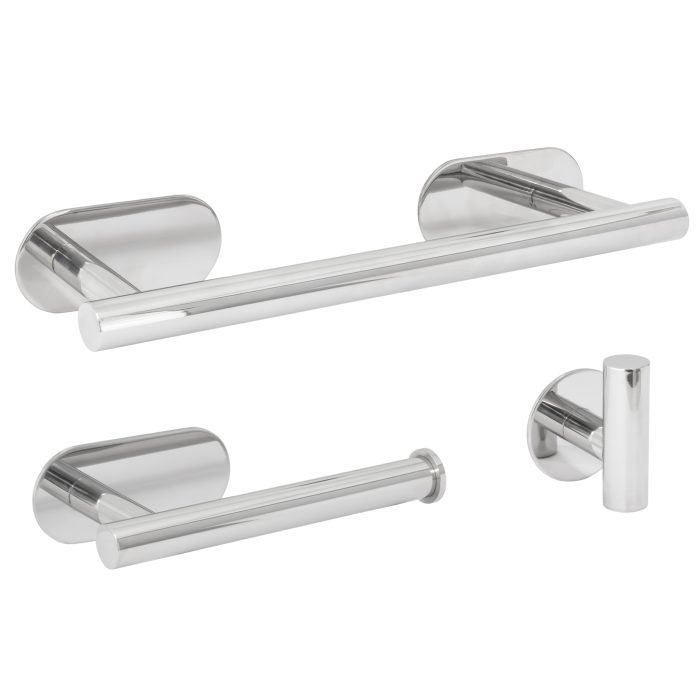 Accesorios de baño adhesivos pegados sin taladro cromado Toallero 30cm+ Percha+ Portarollos