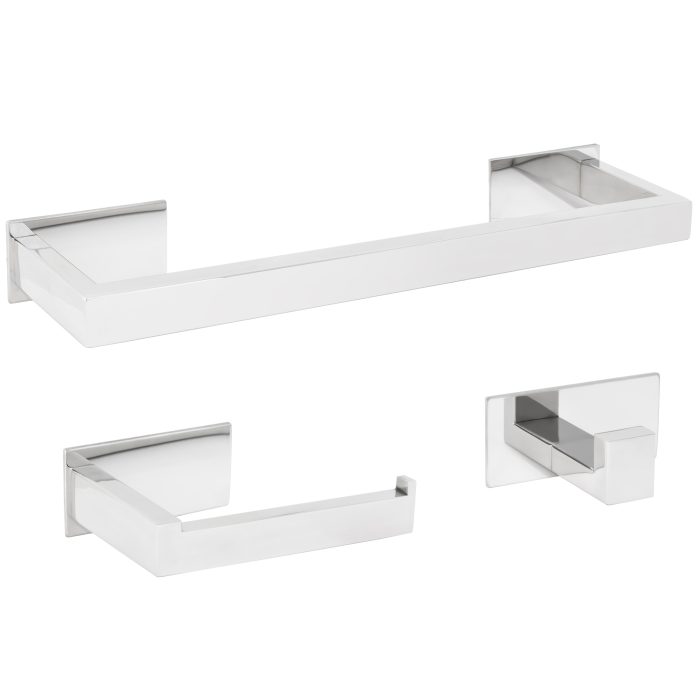 Accesorios de baño adhesivos cromado pegados cuadrados Toallero 40cm+ Percha+ Portarollos