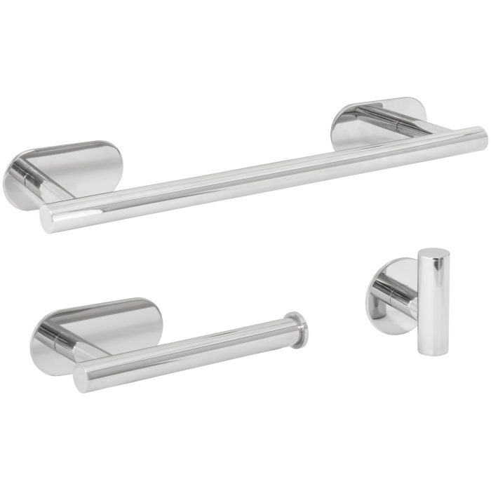 Accesorios de baño adhesivos cromado pegados Toallero 40cm+ Percha+ Portarollos