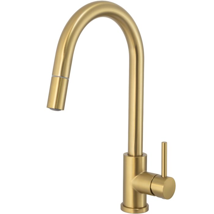 Grifo de cocina oro mate con protección PVD monomando extraíble - Serie Parana