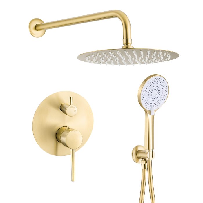 Ducha empotrada monomando pared redonda oro mate con protección PVD con maneta ancha - Serie Cabriel