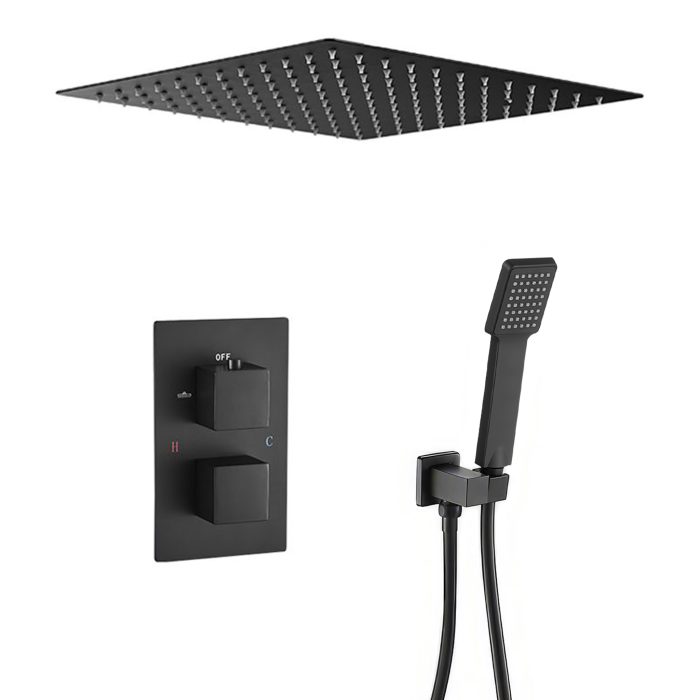 Ducha encastrada termostática a ras techo cuadrada negro mate - Serie Eresma