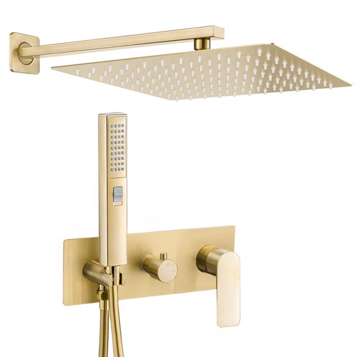 Ducha empotrada monomando cuadrada a pared oro mate cepillado serie Miño
