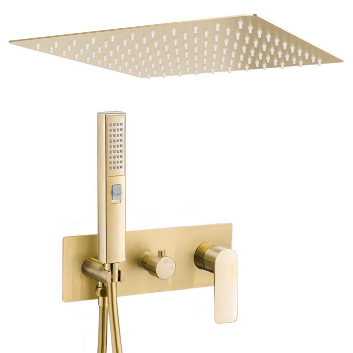 Ducha encastrada monomando a ras techo cuadrada oro mate con protección PVD - Serie Miño