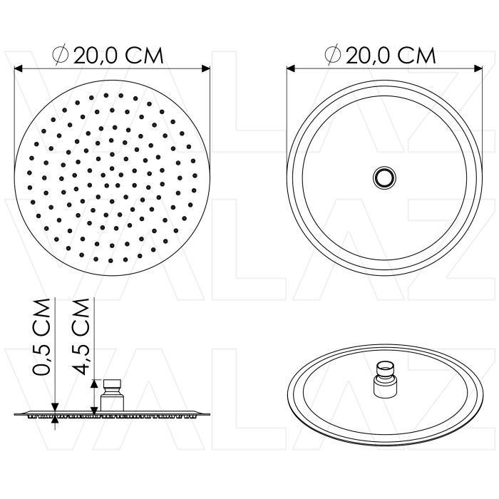 Rociador redondo 20cm acero inox cromo - immagine 2