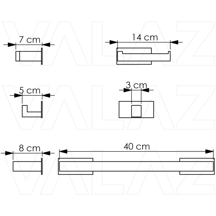 Accesorios de baño adhesivos oro mate cepillado pegados cuadrados Toallero 40cm+ Percha+ Portarollos - Imagen 2