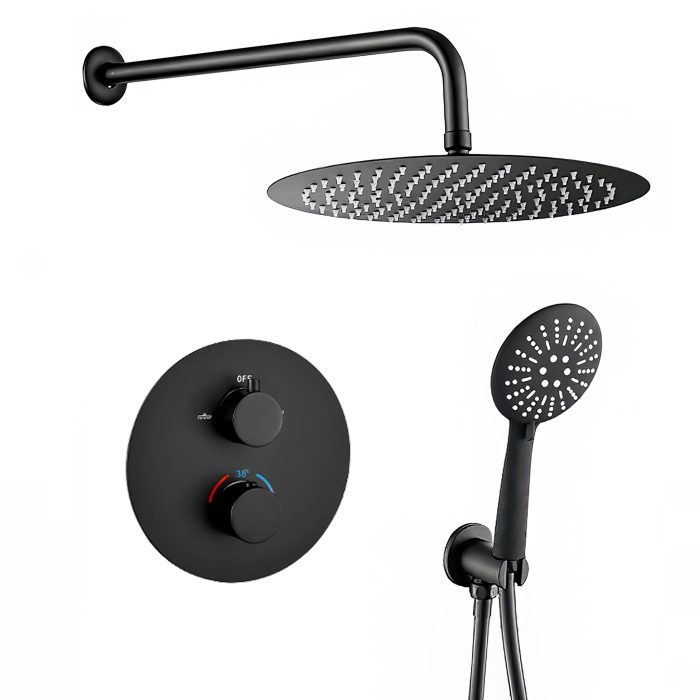 Ducha empotrada termostática pared redonda negro mate - Serie Cabriel