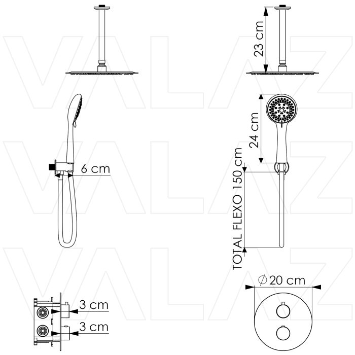 Ducha empotrada termostática techo redonda cromada - Serie Cabriel - immagine 2