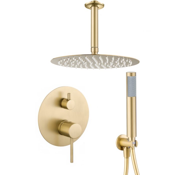 Ducha empotrada monomando techo redonda oro mate con protección PVD - Serie Cenia