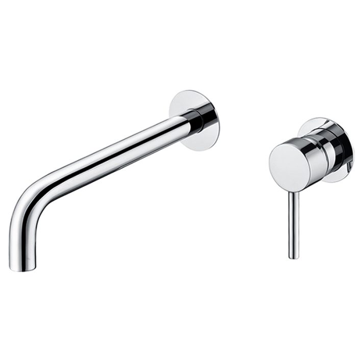 Grifo lavabo empotrado redondo monomando cromado caño fino de 26 cm y fijo - Serie Deva