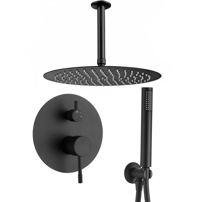 Ducha empotrada monomando techo redonda acabado maneta luxury negro mate - Serie Ofin