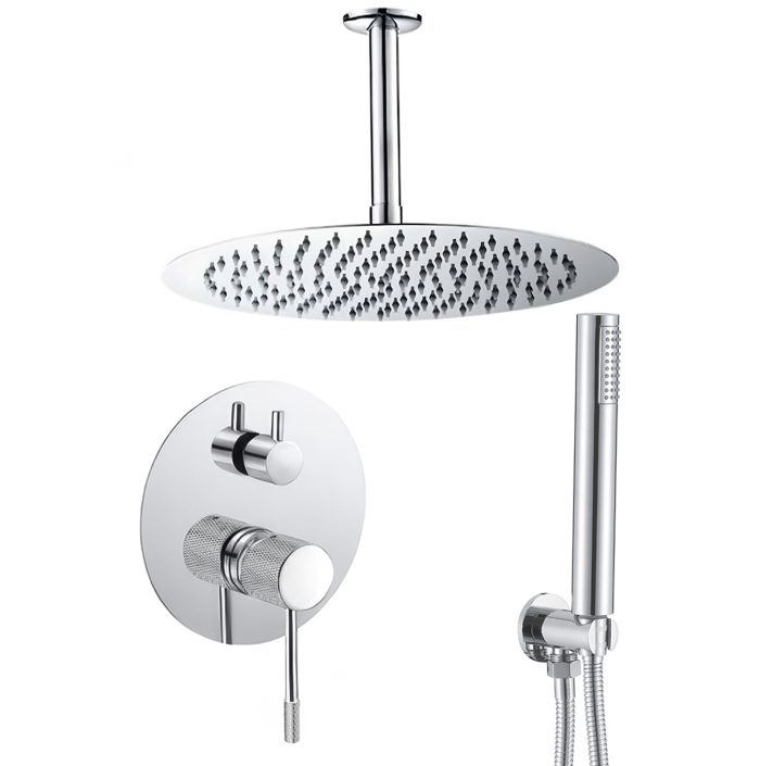 Ducha empotrada monomando techo redonda acabado maneta luxury cromada - Serie Torina