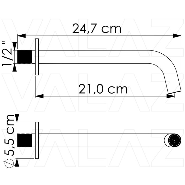 Caño redondo 21cm acero cepillado con rosca 1/2 - immagine 2