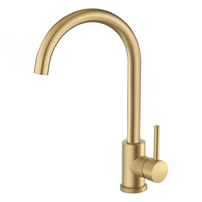 Grifo de cocina redondo monomando giratorio oro mate con protección PVD - Serie Misisipi