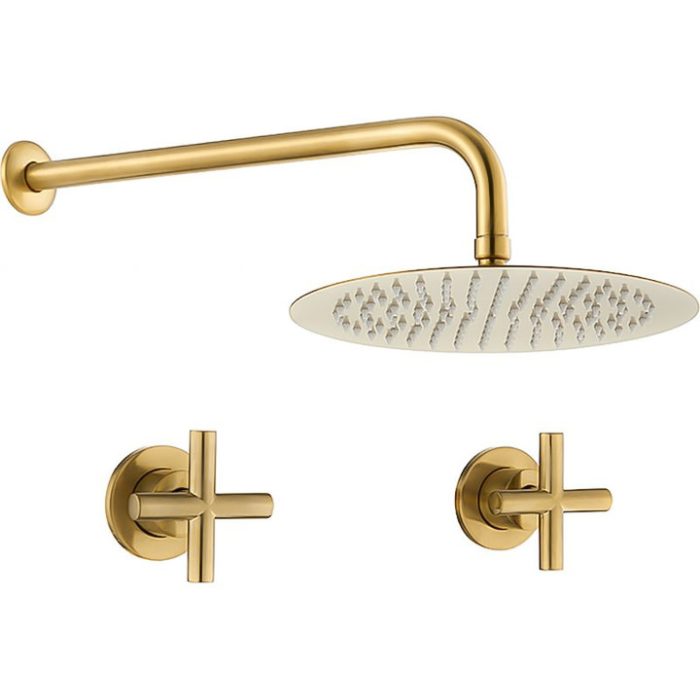 Ducha empotrada bimando redonda de 1 salida/vía oro mate con protección PVD - Serie Nalón