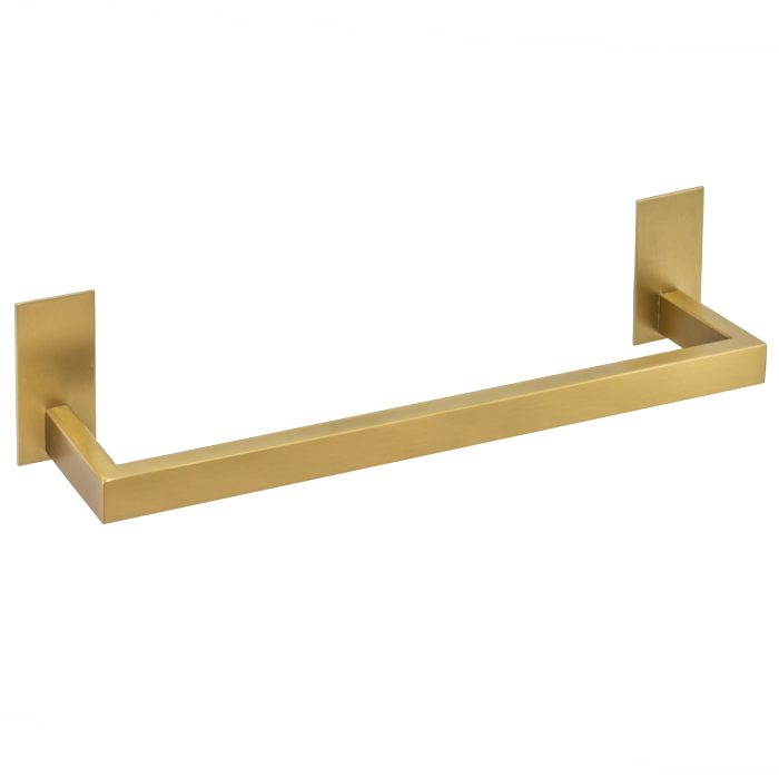 Toallero adhesivo pegado sin taladro cuadrado de 37 cm para baño en oro mate con protección PVD