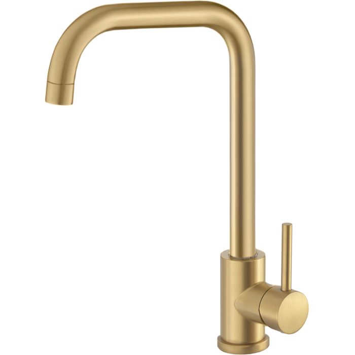 Grifo de cocina caño en C monomando giratorio oro mate con protección PVD - Serie Zancara