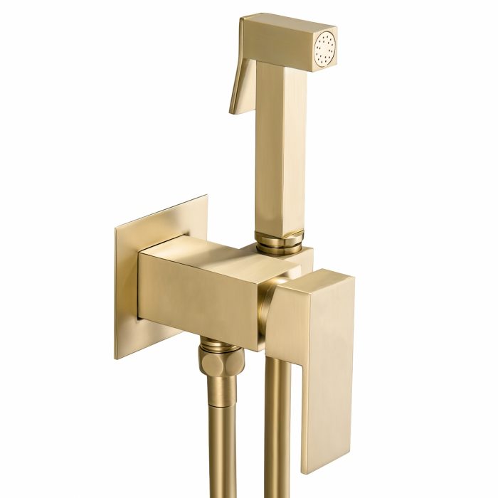 Grifo de bidet empotrado cuadrado oro mate con protección PVD - Serie Tajo