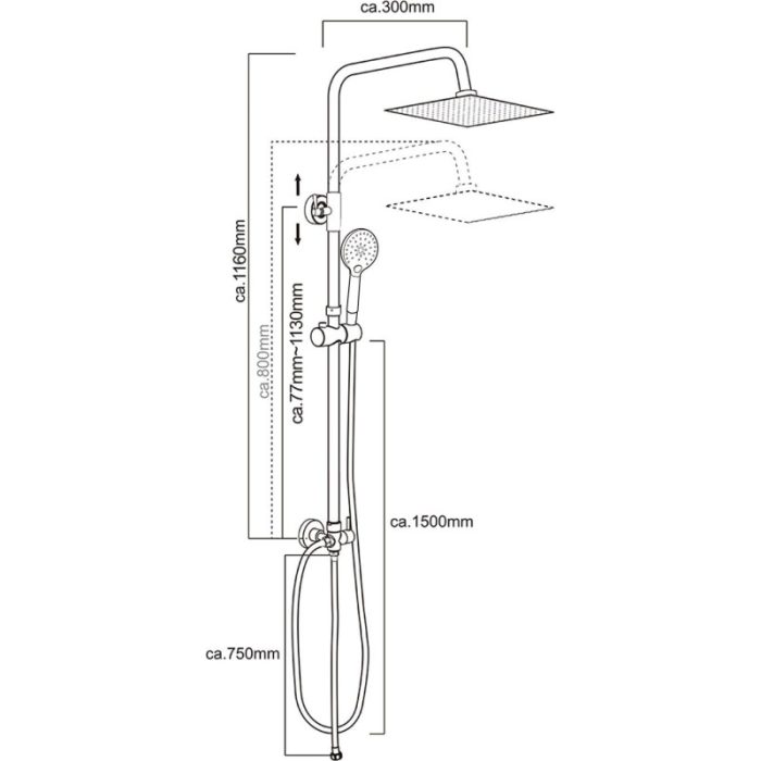 Columna de ducha cromada cuadrada sin grifo - Imagen 2