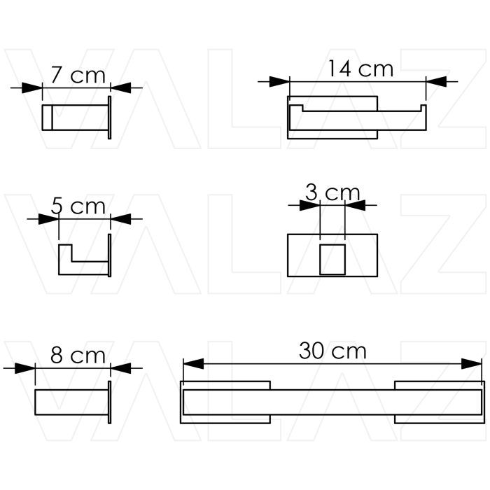 Accesorios de baño adhesivos pegados sin taladro negro mate cuadrados Toallero 30cm+ Percha+ Portarollos - immagine 2