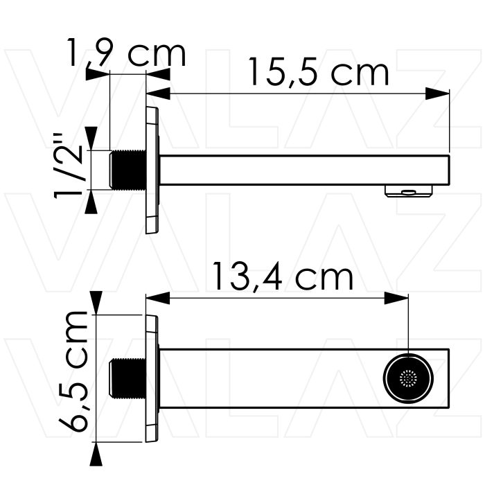 Caño cuadrado 15cm cromado con rosca 1/2 - immagine 2