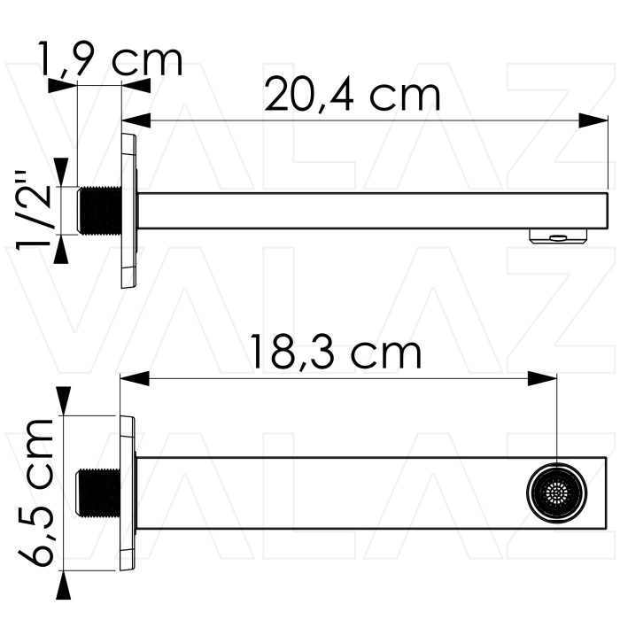 Caño cuadrado 21cm cromado con rosca 1/2 - immagine 2