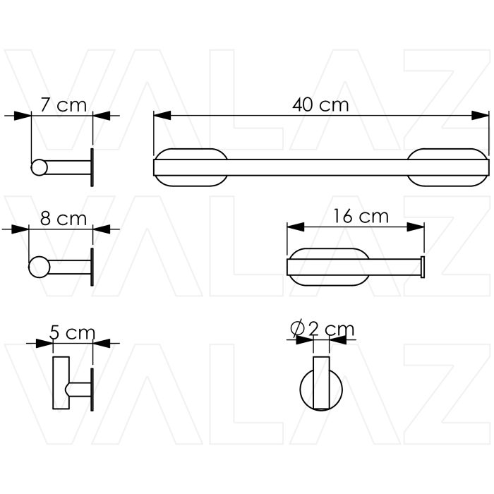 Accesorios de baño adhesivos pegados sin taladro negro mate Toallero 40cm+ Percha+ Portarollos - immagine 2