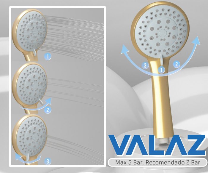 Ducha empotrada termostática pared redonda oro mate con protección PVD - Serie Cabriel - Imagen 7