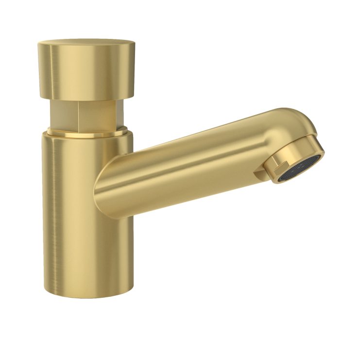 Grifo de lavabo bajo con pulsador temporizador oro mate con protección PVD - Serie Navia