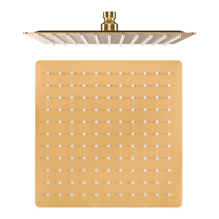 Ducha empotrada monomando cuadrada a pared oro mate protección PVD - Serie Miño - Imagen 6