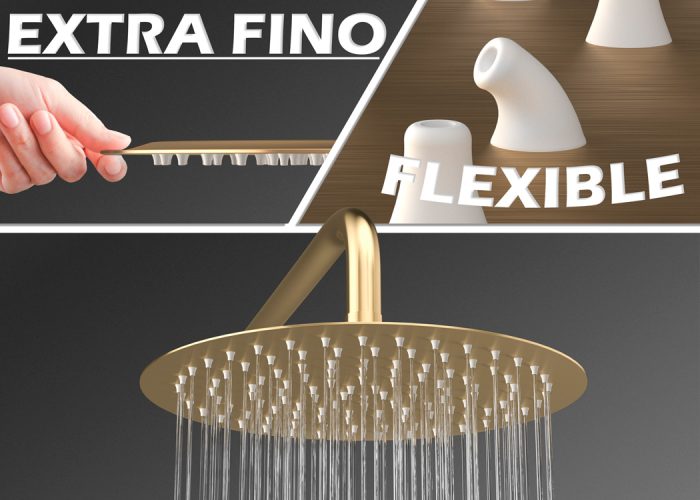 Ducha empotrada monomando a pared redonda oro mate con protección PVD - Serie Tuejar - Imagen 5