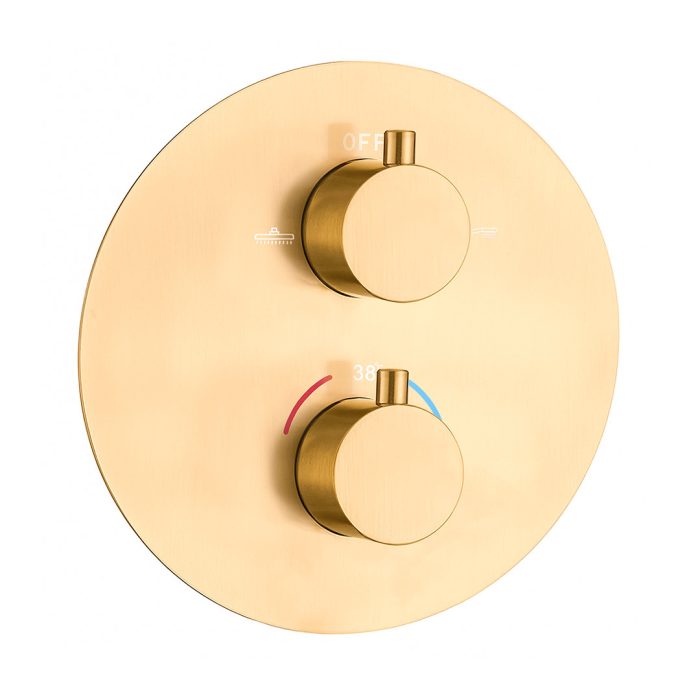 Ducha empotrada termostática pared redonda oro mate con protección PVD - Serie Cabriel - Imagen 5