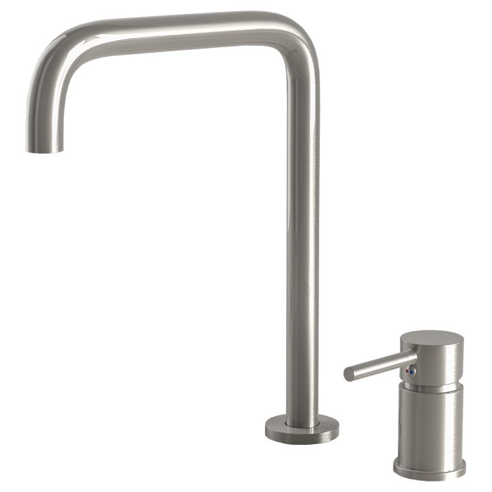 Grifo de lavabo encastrado monomando alto para pica acero cepillado - Serie Guadalope