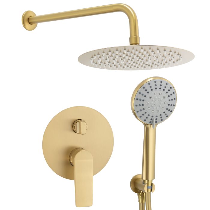 Ducha empotrada redonda a pared en oro mate con protección PVD - Serie Vaca