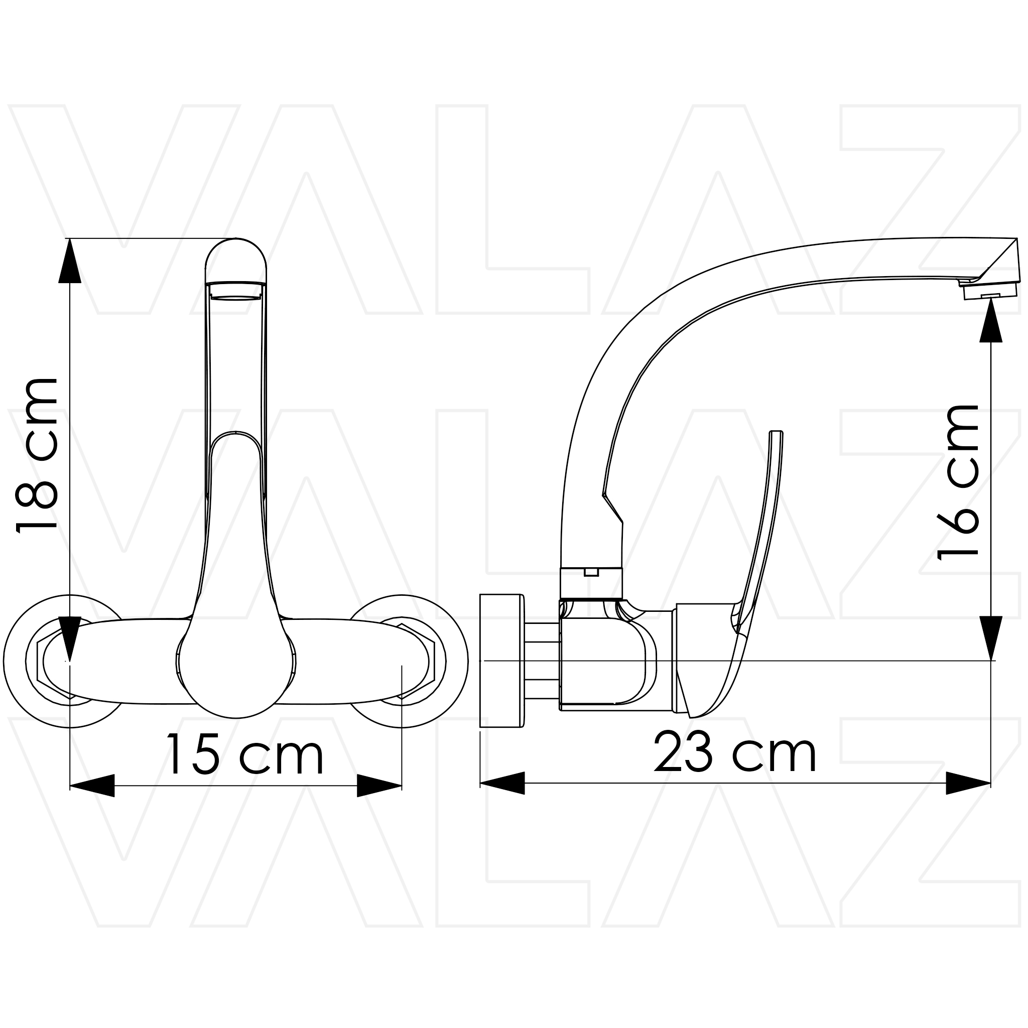 Grifo de cocina mural monomando a pared de 15cm entre tomas negro mate serie Genil - immagine 2