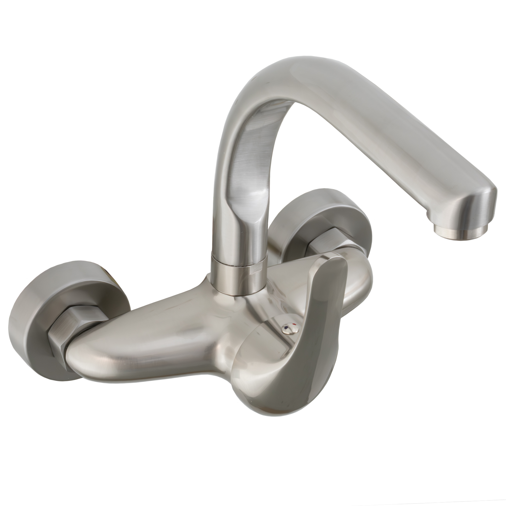 Grifo de cocina mural monomando a pared de 15cm entre tomas acero cepillado serie Genil