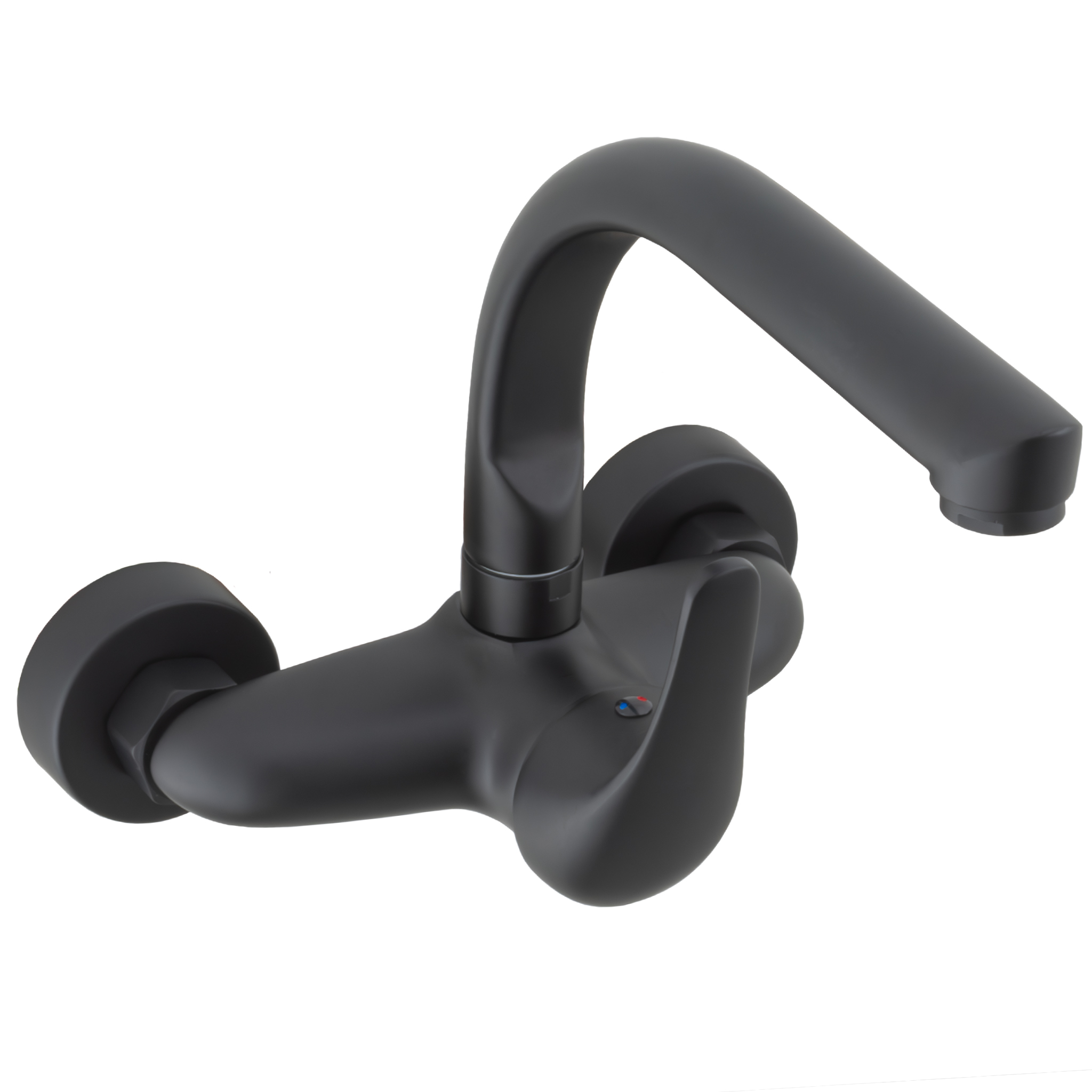 Grifo de cocina mural monomando a pared de 15cm entre tomas negro mate serie Genil