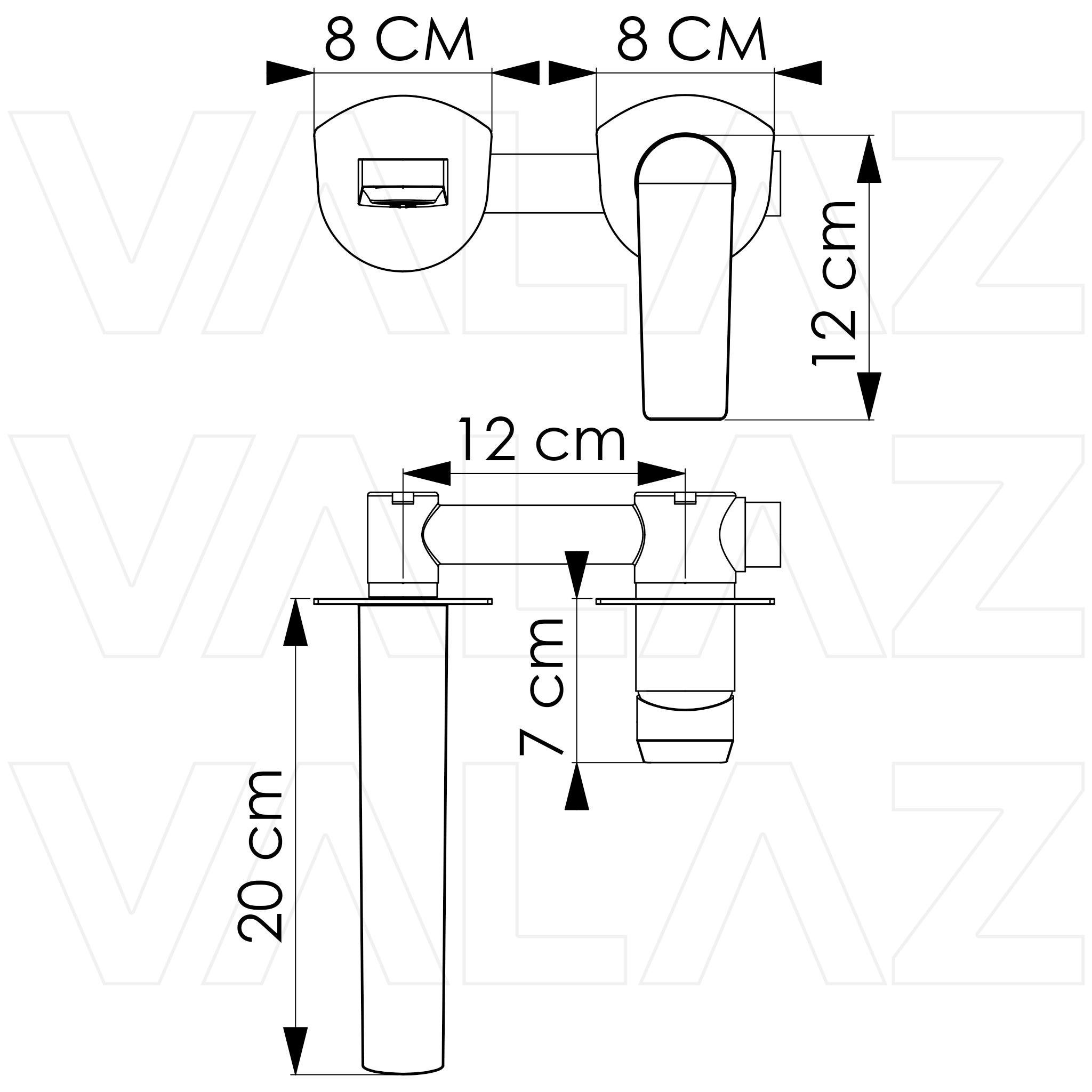 Grifo empotrado de lavabo monomando redondo negro mate con caño de 20CM- Serie Vaca - Image 2